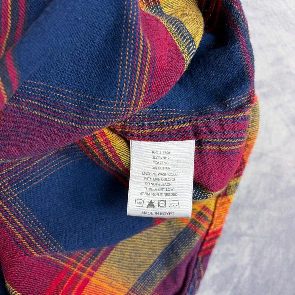 Levi's Flannel Shirt Mens XXL Red Yellow Blue Plaid Western Cotton Button Down